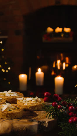 Vertical-Video-Of-At-Home-With-Food-And-Mince-Pies-On-Table